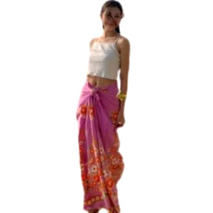 Sarong Thai Cotton Skirt Long Warp Traditional Pattern Pink Floral Printed Size - Picture 1 of 13