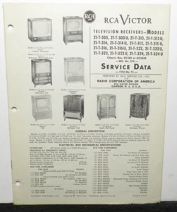 RCA VICTOR TELEVISION SERVICE DATA 1953 T3 21-T-303 -313 -314 -315 -316 U KCS82 - Picture 1 of 1