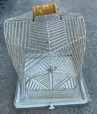 Art Deco 1920's Antique Heavy Metal Silver Bird Cage 18" Square Spider WEB Style