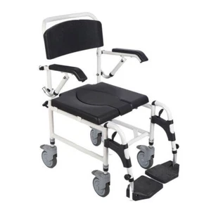 Attendant Mobile wheeled toilet shower commode chair wheelchair with footrests - Picture 1 of 6