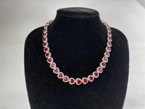 925 Sterling Silver Red Ruby Engagement Necklace, Wedding Necklace 5 - Picture 1 of 3