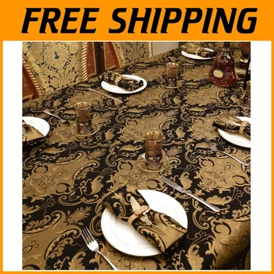 Elegant Damask Jacquard Tablecloth 60x120 - Black - Image 1 of 4