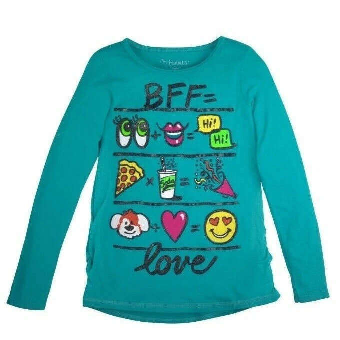 Camiseta Hanes Niñas Gráfica Fruncida Marmo Lateral Manga Larga Color Verde Foto 1 de 4