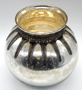 Fienile ceramica NUOVO Madeline vetro mercurio metallo filigrana grande 12 x 19 vaso rotondo - Foto 1 di 7