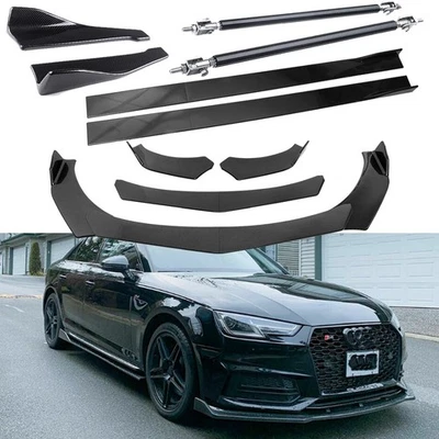 Front Bumper Lip Splitter Spoiler Rear Lip Strut+Rod Body For Audi A3 A4 A5 A6 Foto 1 de 4