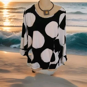 CHICO's Chicos Size 2 Large 12 L Womens Black White Open Dolman Tie Sleeve Top - Picture 1 of 8