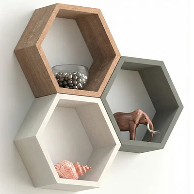 Premium Modular Hexagon Floating Shelf | 18mm Thick Heavy-Duty MDF Honeycomb Wal - Image 1 of 4