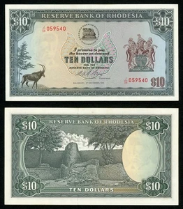 1975 Reserve Bank of Rhodesia 10 Dollars Banknote P #33i Apparent Uncirculated - Picture 1 of 3