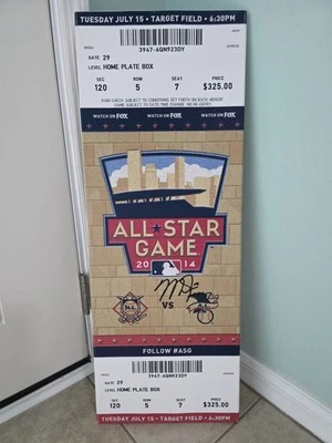 2014 ASG Mega Ticket Stub Mike Trout Signed Autograph MLB Hologram Authenticated - Image 1 of 4