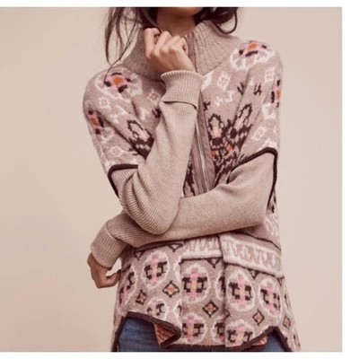 Свитер на молнии Anthropologie Sleeping on Snow Fair Isle геометрический четверть квадратного ярда M/L - Изображение 1 из 4