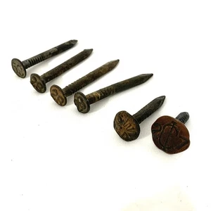 Vintage Railroad Steel Spikes Nails Markers Round Lot Of 6 - Picture 1 of 6