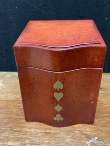 Vintage Red Mahogany Playing Deck Cards Divided Storage Box w/Lid & Green Lined - Picture 1 of 5