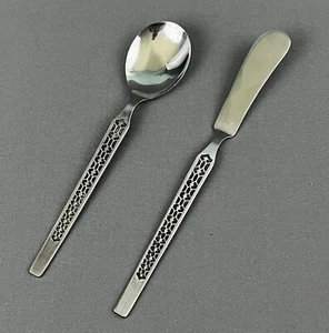 United Silver Co Wembley Sugar Spoon and Butter Knife Stainless Steel Japan - Picture 1 of 3