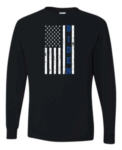Biden Distressed USA Flag Political Men Long Sleeve Shirt - Picture 1 of 11