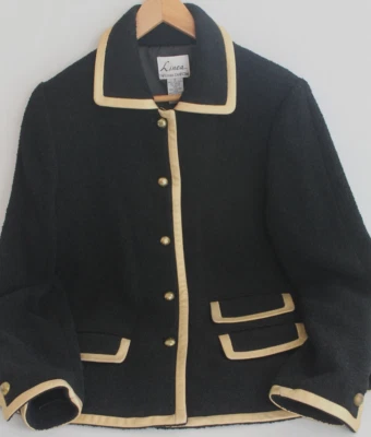 Женская черная шерстяная кожаная латунная куртка Linea Louis Dell'Olio Размер Small - Изображение 1 из 4