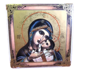 Fliese Kachel Keramik Muttergottes mit Jesuskind Madonna Ikone 10 cm Italy 36221 - Picture 1 of 4