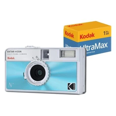 KODAK EKTAR H35N Half Frame Film Camera Glazed Blue Kodak Ultramax 24EXP Bundle - Image 1 of 4