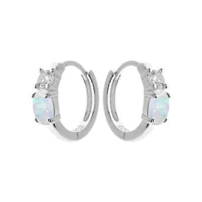 Opale Sleeper Hoop Orecchini Argento Sterling 925 Marchiato Nuovo IN Scatola - Immagine 1 di 3