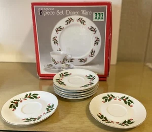 7 Saucer-Teacup Holly Berries Christmas Holiday Fine China Japan  New- No Box - Picture 1 of 3