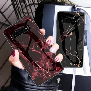 Glossy Marble Glass Case For Samsung Galaxy S25 Ultra S24 FE S23 S22 S21 Note20 - Picture 1 of 14