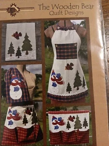 The Wooden Bear Quilt Designs Just Two Tea Towels Snowman Set Apron Short & Long - Imagen 1 de 6