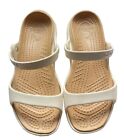 Crocs Cleo Women Sandals White Tan 8 Comfort Slip On Strap Slides Shoes Two Tone