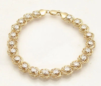 QVC Diamond Cut Love Knot Rosetta Link Bracelet  Real 14K  Yellow White Gold - Image 1 of 4
