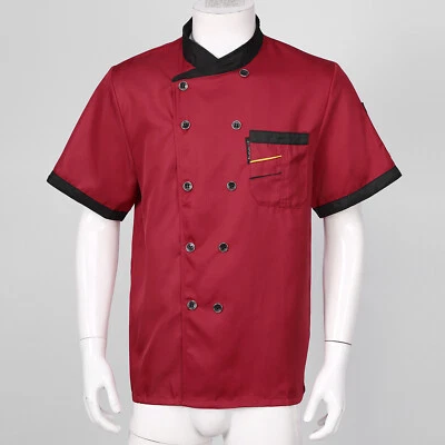 Mens Womens Chef Coat Jacket Kitchen Workwear Cooking Uniform Restaurant T Shirt - Image 1 of 2