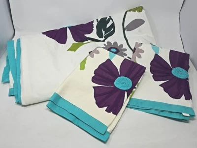 DKNY Queen Duvet & Pillow Shams Purple Green Turquoise Floral Cotton - Image 1 of 4