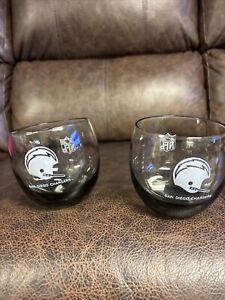 Vintage 1970s San Diego Chargers Smoke Glass Whiskey Low Ball Tumbler Set of 2