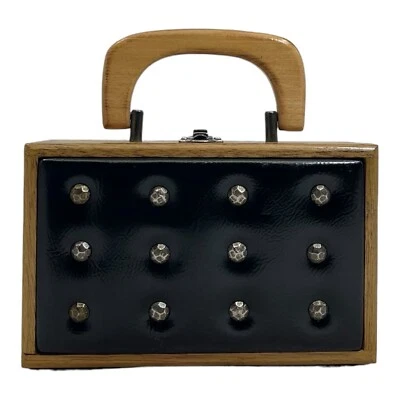 Vintage 50s 60s MARCUS BROTHERS Small Wooden Studded Leather Top Handle Box Bag - Image 1 of 4