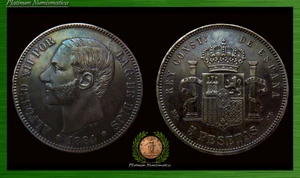 ALFONSO XII, 5 PESETAS 1884 (18-84), 25 GR, PLATA, PATINA, EBC+ PRECIOSA PATINA - Imagen 1 de 1
