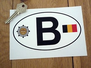 B BELGIUM Automobile Club & Flag ID PLATE Car Sticker 6" Van Nationality BELGIAN - Picture 1 of 1