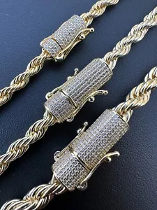 Iced MOISSANITE Clasp 14k Gold Over Stainless Steel Rope Chain Necklace Bracelet - Picture 1 of 24