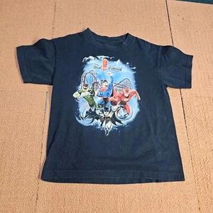 Six Flags Superman Batman Flash Green Lantern T-Shirt Boys Youth Large Black T4a - Picture 1 of 7