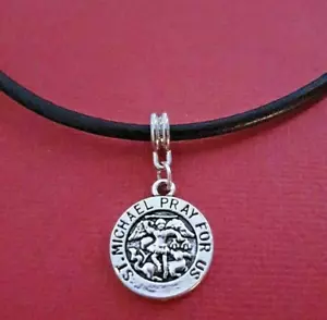 St Michael Necklace Leather Medal Pendant Archangel Protection Saint Gift Charm - Picture 1 of 3