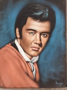 Elvis Presley, jeune, huile originale sur velours 24"x18" par Argo. Ba08