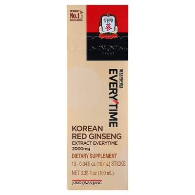 Extracto de ginseng rojo coreano, cada vez, 10 barras, 0,34 fl oz (10 ml) cada una Foto 1 de 3