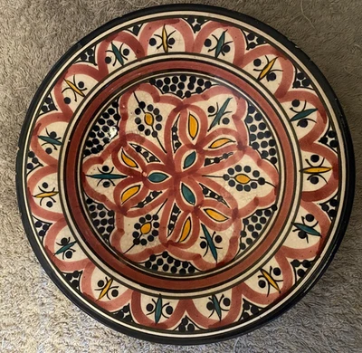 Vintage Moroccan Hand Painted Ceramic Bowl/Plate 22cm wide Signed Safi Pottery - Image 1 of 4
