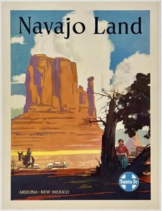 Original Vintage Poster SANTA FE RAILROAD NAVAJO LAND ARIZONA NEW MEXICO Linen - Picture 1 of 5