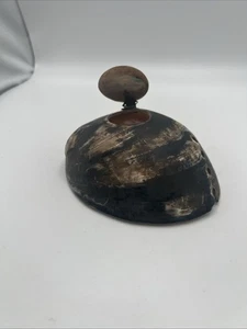 Antikes Tintenfass Abalone Schale Messing Klappdeckel ohne Glaseinsatz 5" Muschel Handarbeit - Bild 1 von 11