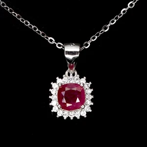 925 Sterling Silver Necklace Cushion Ruby 6mm Natural Gemstone Jewelry 18inches - Picture 1 of 13