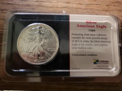 1989 American Silver Eagle Coin 1 oz US $1 Dollar Brilliant Uncirculated - Image 1 of 2