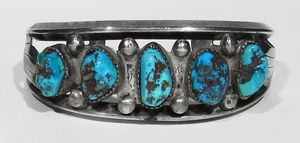 Großes altes signiertes Navajo 925 Silber Stormy Mountain Türkis MANS Armreif Armband 7" - Bild 1 von 6