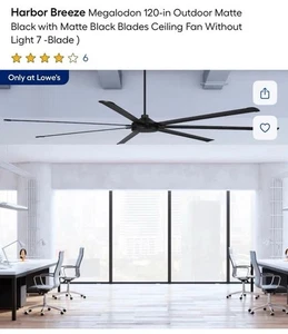 Harbor Breeze Megalodon 120-in Outdoor Matte Black Ceiling Fan Without Light - Picture 1 of 10