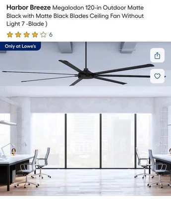 Harbor Breeze Megalodon 120-in Outdoor Matte Black Ceiling Fan Without Light - Image 1 of 4