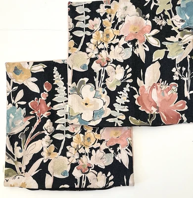 Arhaus Floral Pillow Covers Linen Black Pink Pair 19” Modern Cottage - Image 1 of 4