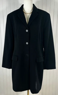 LAUREN RALPH LAUREN женщин черный кашемир/шерсть винтажный Blazer стиль длинное пальто - размер 16 - Изображение 1 из 4