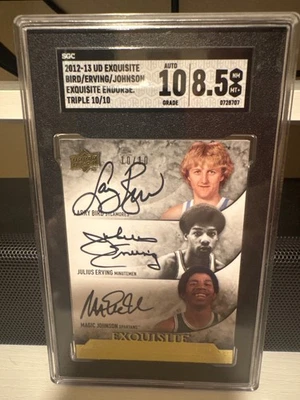 2012-13 UD Exquisite Bird/Erving/Magic Triple Auto #10/10 SGC 8.5 Auto 10 - Image 1 of 4