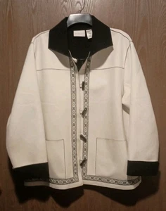 Alfred Dunner Jacket 18 Fleece Suede Ivory Black Southwestern Loop Button  - Picture 1 of 11